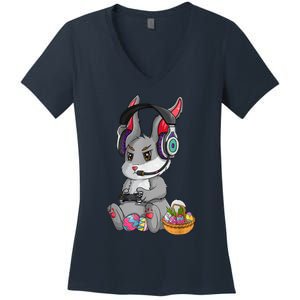 Bunny Rabbit Gaming Happy Easter Day Gamer Women's V-Neck T-Shirt