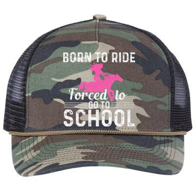 Born Ride Horse Forced To Go To School Funny Barrel Racing Retro Rope Trucker Hat Cap