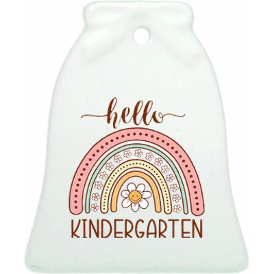 Boho Rainbow Hello Kindergarten First Day Of School Teacher Ceramic Bell Ornament