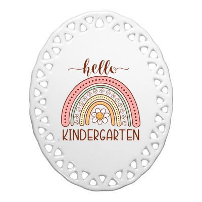 Boho Rainbow Hello Kindergarten First Day Of School Teacher Ceramic Oval Ornament