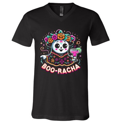 Boo Racha Happy Halloween And Cinco De Mayo Mexico Festival Style V-Neck T-Shirt