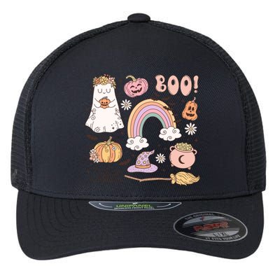 Boo Retro Halloween Ghost Design Gift Flexfit Unipanel Trucker Cap