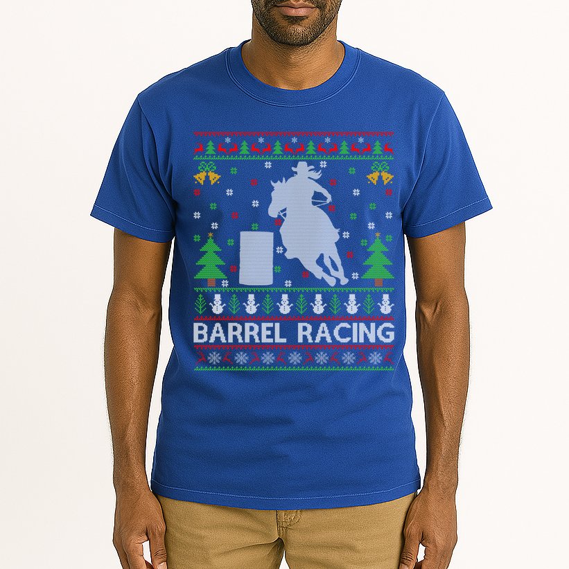 Barrel Racing Horse Sports Xmas Ugly Barrel Racing Christmas Gift Tall T-Shirt
