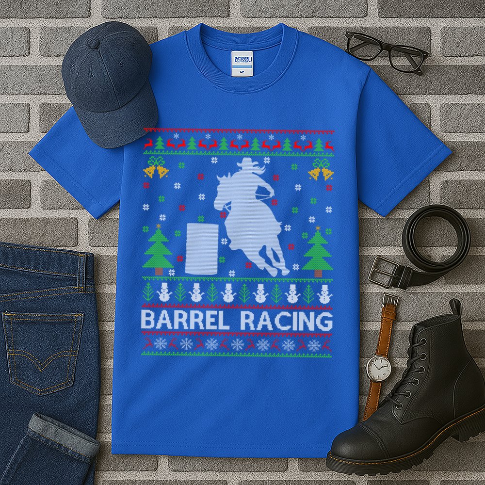 Barrel Racing Horse Sports Xmas Ugly Barrel Racing Christmas Gift Tall T-Shirt