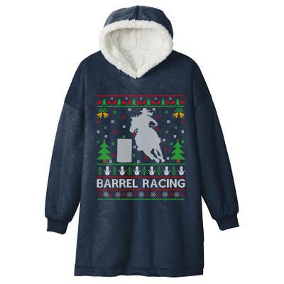 Barrel Racing Horse Sports Xmas Ugly Barrel Racing Christmas Gift Hooded Wearable Blanket