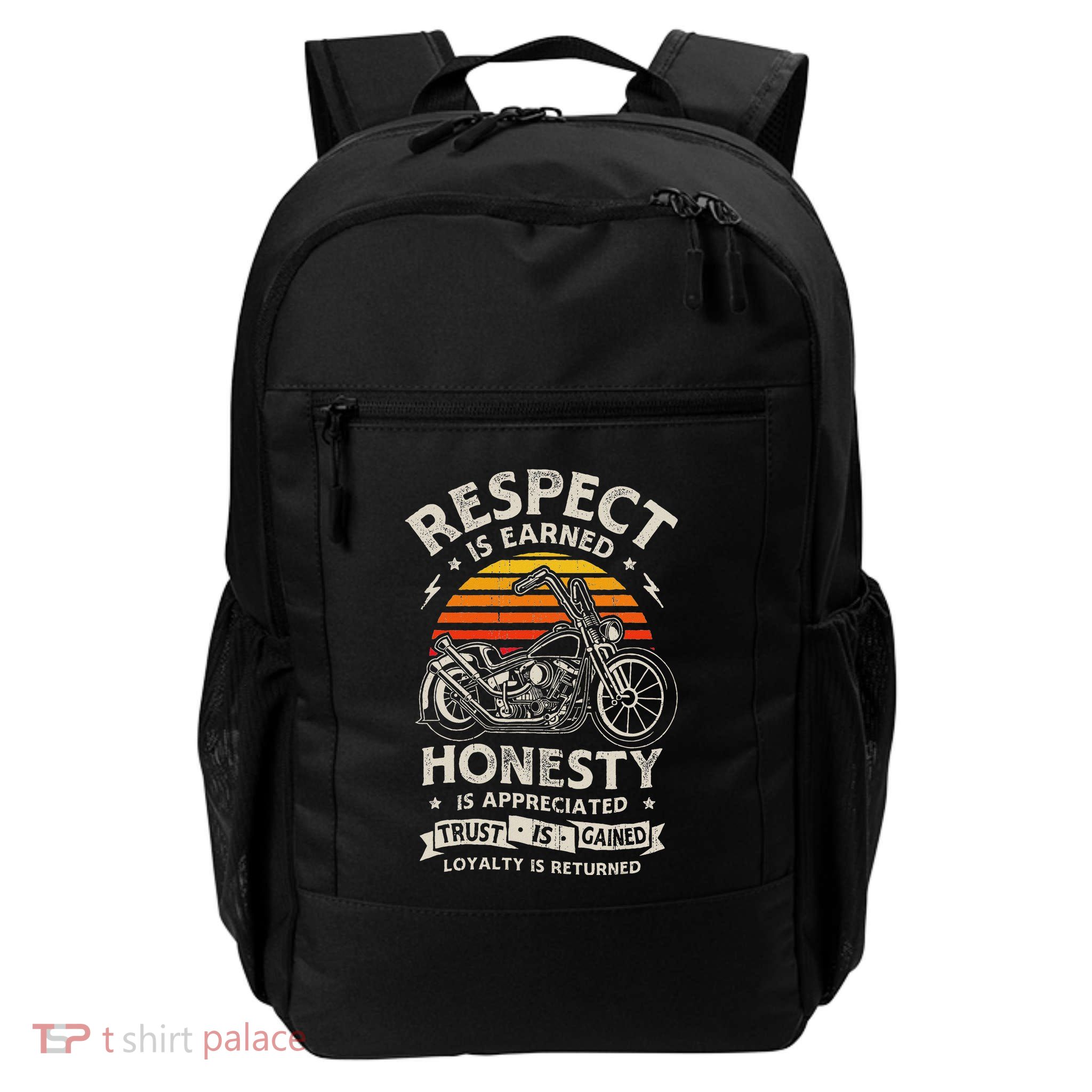 Biker Respect Honesty Trust Loyalty Retro Motorcycle Bike Daily Commute Backpack