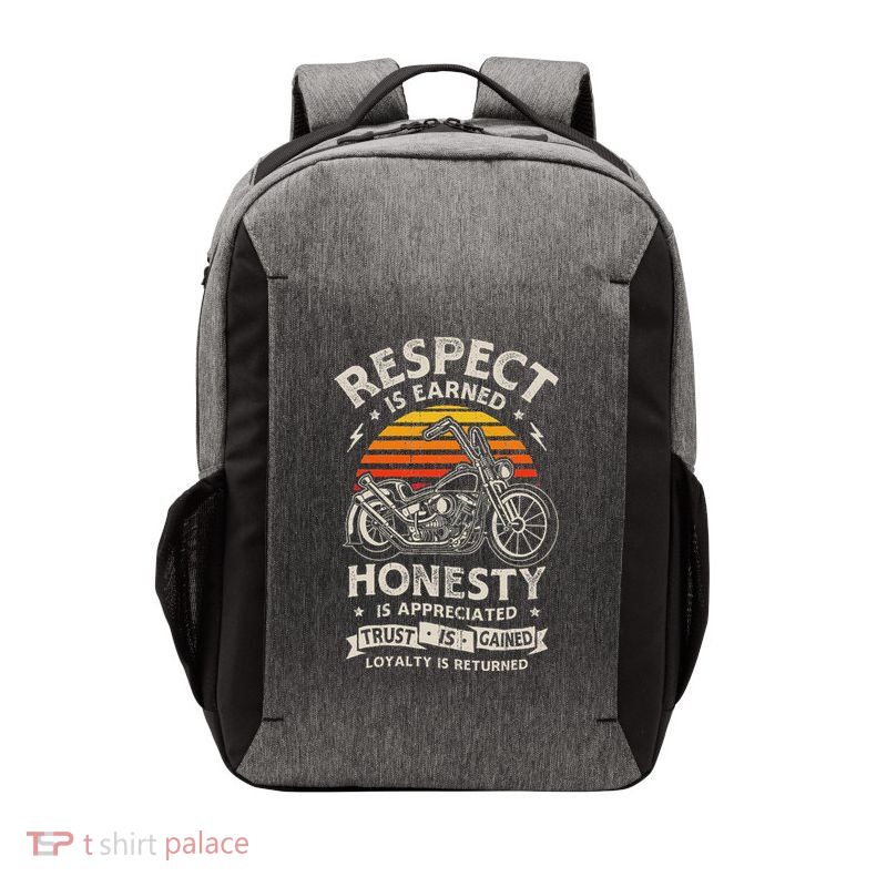 Biker Respect Honesty Trust Loyalty Retro Motorcycle Bike Vector Backpack