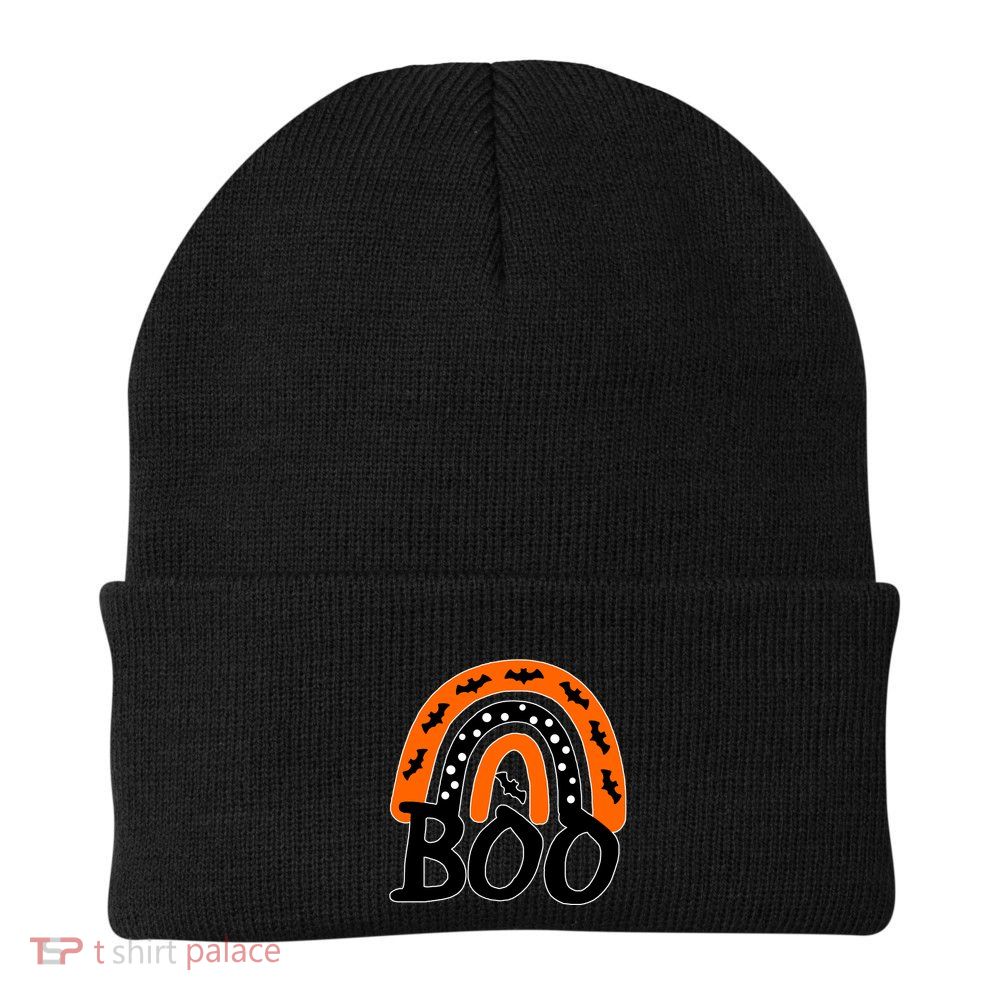 BOO Retro Halloween Rainbow Beanie