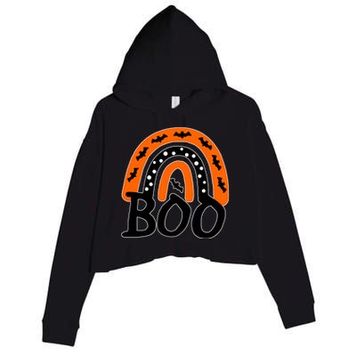 BOO Retro Halloween Rainbow Crop Fleece Hoodie