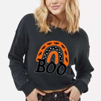 BOO Retro Halloween Rainbow Cropped Pullover Crew