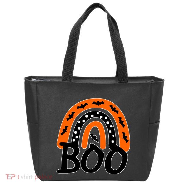 BOO Retro Halloween Rainbow Zip Tote Bag
