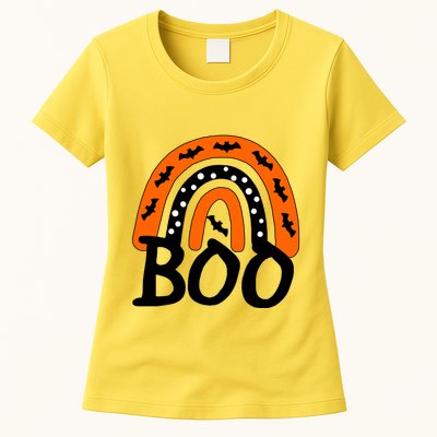 BOO Retro Halloween Rainbow Womens T-Shirt