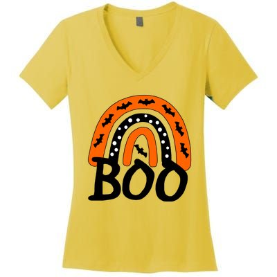 BOO Retro Halloween Rainbow Women's V-Neck T-Shirt