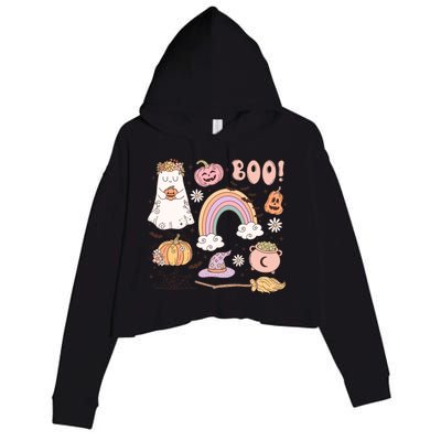 Boo Retro Halloween Ghost Design Gift Crop Fleece Hoodie