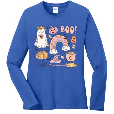 Boo Retro Halloween Ghost Design Gift Ladies Long Sleeve Shirt