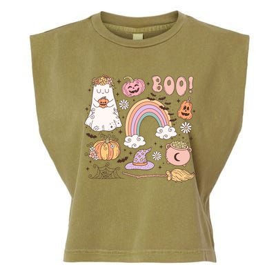 Boo Retro Halloween Ghost Design Gift Garment-Dyed Women's Muscle Tee