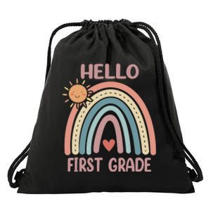 Boho Rainbow Heart For Teachers Wo Hello First Grade Drawstring Bag