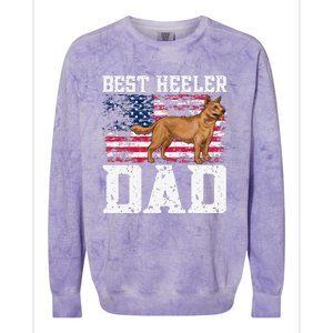 Best Red Heeler Dad American Flag Australian Cattle Dog Colorblast Crewneck Sweatshirt