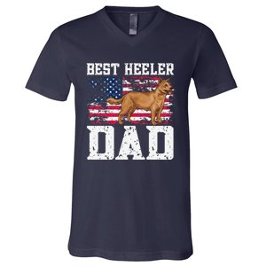 Best Red Heeler Dad American Flag Australian Cattle Dog V-Neck T-Shirt