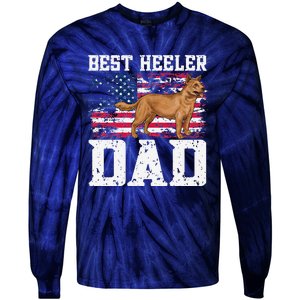 Best Red Heeler Dad American Flag Australian Cattle Dog Tie-Dye Long Sleeve Shirt