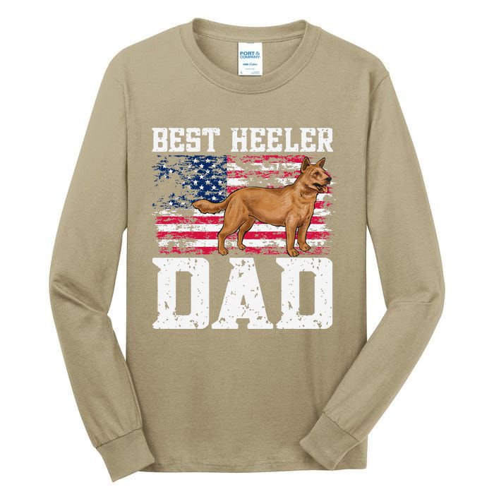 Best Red Heeler Dad American Flag Australian Cattle Dog Tall Long Sleeve T-Shirt