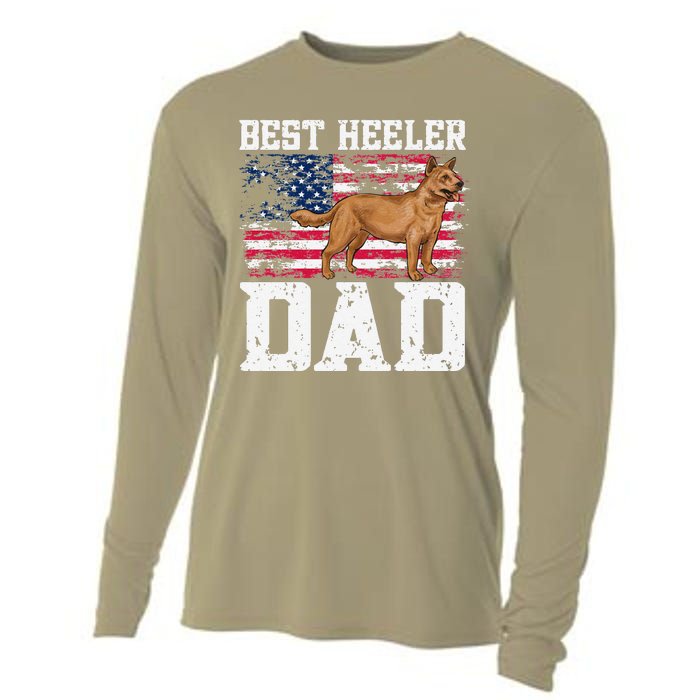 Best Red Heeler Dad American Flag Australian Cattle Dog Cooling Performance Long Sleeve Crew