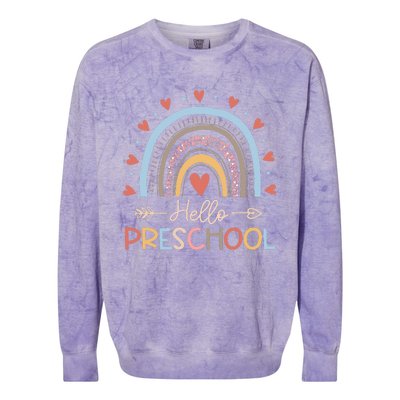 Boho Rainbow Hello Preschool First Day Of School Teacher Colorblast Crewneck Sweatshirt