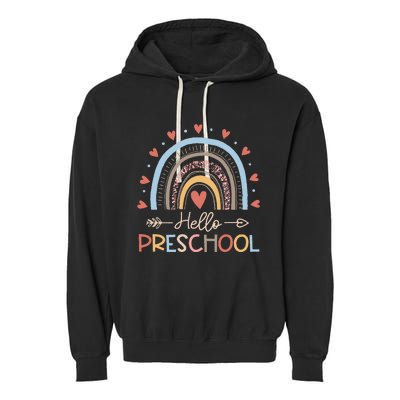 Boho Rainbow Hello Preschool First Day Of School Teacher Garment-Dyed Fleece Hoodie