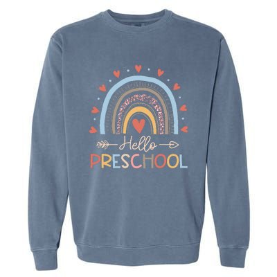 Boho Rainbow Hello Preschool First Day Of School Teacher Garment-Dyed Sweatshirt