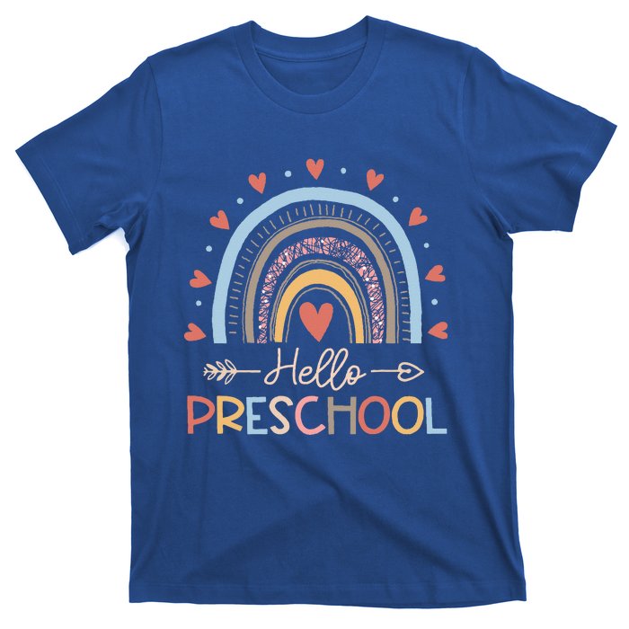 Boho Rainbow Hello Preschool First Day Of School Teacher T-Shirt