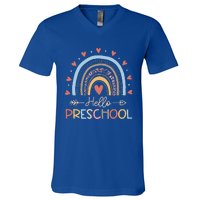 Boho Rainbow Hello Preschool First Day Of School Teacher V-Neck T-Shirt