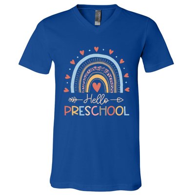 Boho Rainbow Hello Preschool First Day Of School Teacher V-Neck T-Shirt