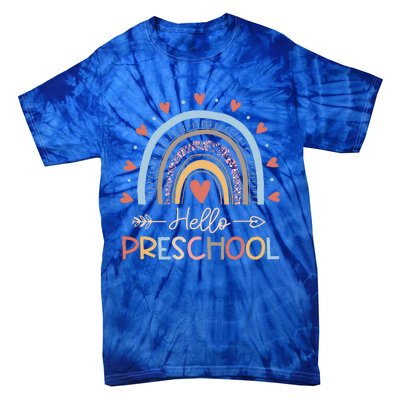 Boho Rainbow Hello Preschool First Day Of School Teacher Tie-Dye T-Shirt