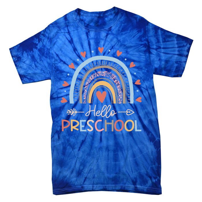 Boho Rainbow Hello Preschool First Day Of School Teacher Tie-Dye T-Shirt