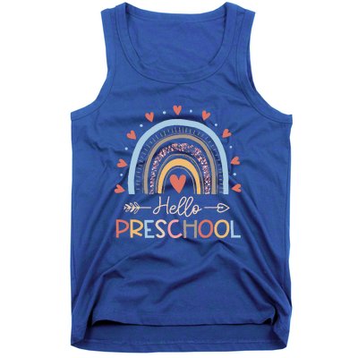 Boho Rainbow Hello Preschool First Day Of School Teacher Tank Top