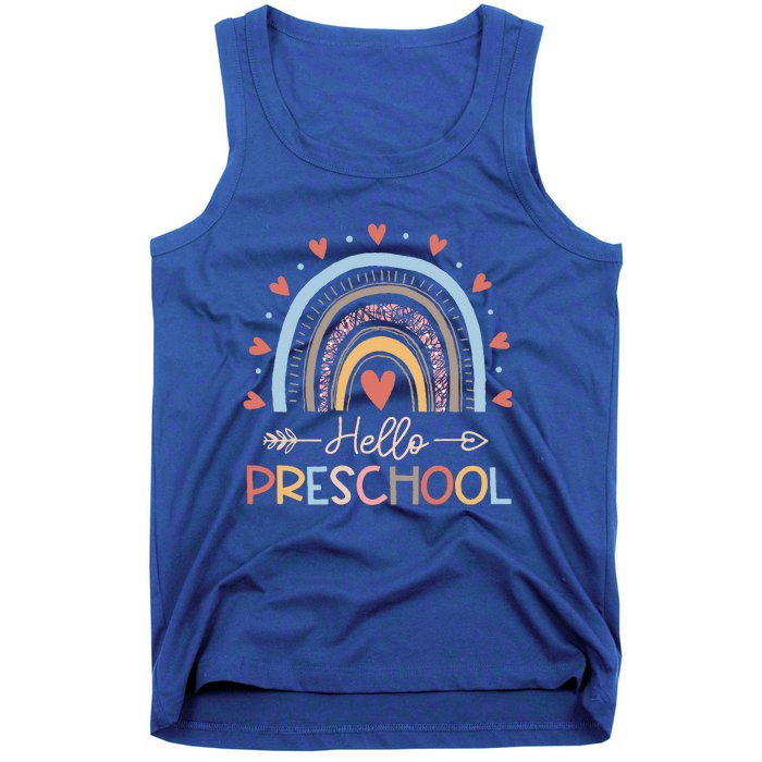 Boho Rainbow Hello Preschool First Day Of School Teacher Tank Top