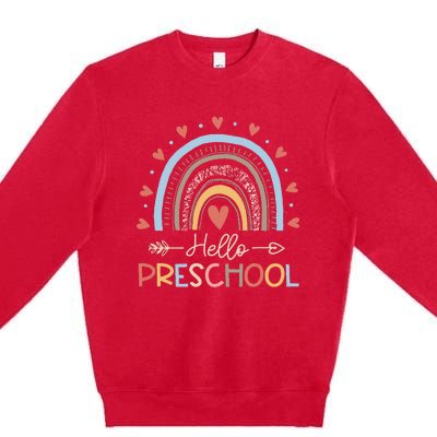 Boho Rainbow Hello Preschool First Day Of School Teacher Premium Crewneck Sweatshirt