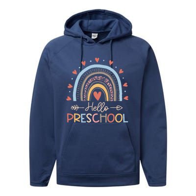 Boho Rainbow Hello Preschool First Day Of School Teacher Performance Fleece Hoodie