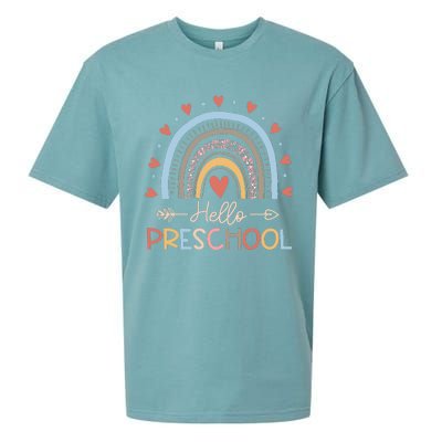 Boho Rainbow Hello Preschool First Day Of School Teacher Sueded Cloud Jersey T-Shirt