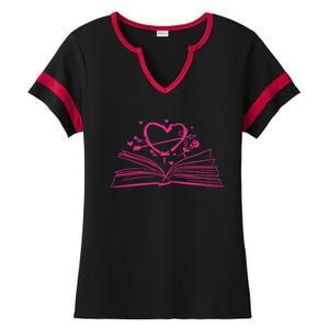 Bookworm Reading Hearts Valentines Day Book Lover Funny Gift Ladies Halftime Notch Neck Tee