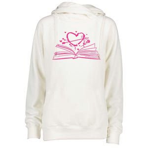 Bookworm Reading Hearts Valentines Day Book Lover Funny Gift Womens Funnel Neck Pullover Hood