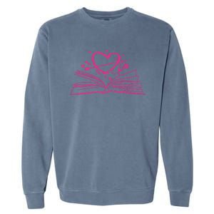 Bookworm Reading Hearts Valentines Day Book Lover Funny Gift Garment-Dyed Sweatshirt