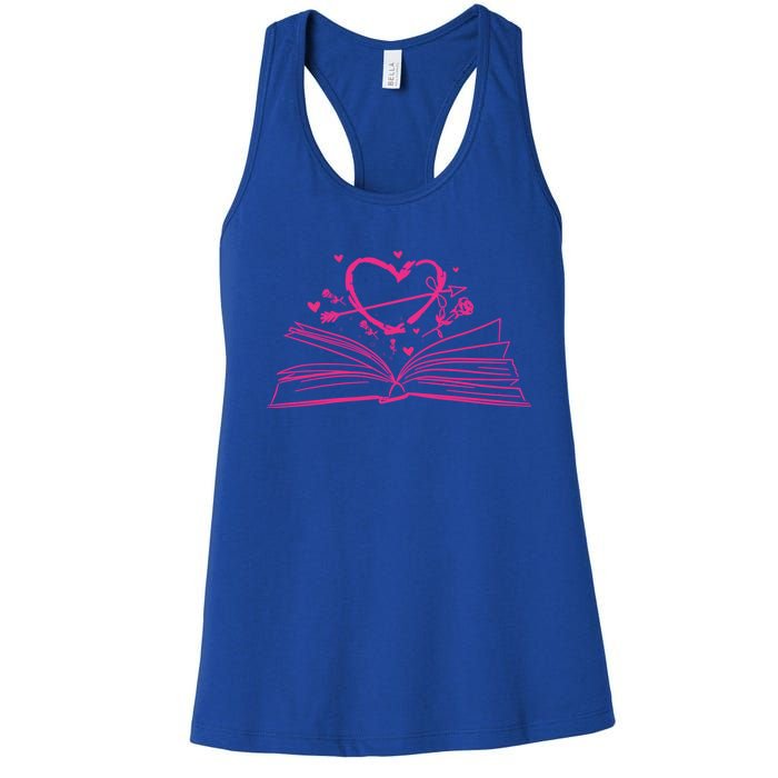 Bookworm Reading Hearts Valentines Day Book Lover Funny Gift Women's Racerback Tank