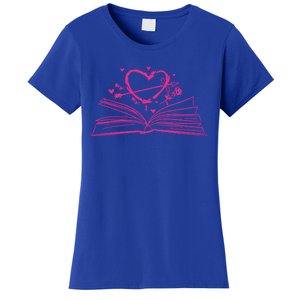 Bookworm Reading Hearts Valentines Day Book Lover Funny Gift Women's T-Shirt