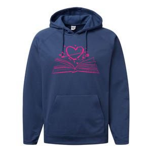 Bookworm Reading Hearts Valentines Day Book Lover Funny Gift Performance Fleece Hoodie