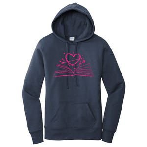 Bookworm Reading Hearts Valentines Day Book Lover Funny Gift Women's Pullover Hoodie