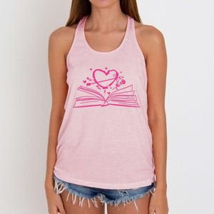 Bookworm Reading Hearts Valentines Day Book Lover Funny Gift Women's Knotted Racerback Tank