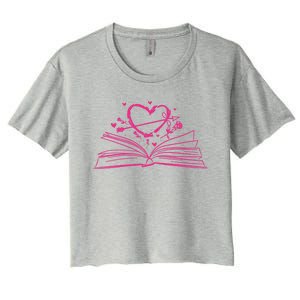 Bookworm Reading Hearts Valentines Day Book Lover Funny Gift Women's Crop Top Tee