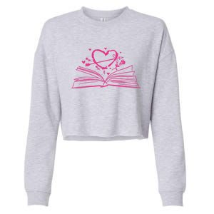 Bookworm Reading Hearts Valentines Day Book Lover Funny Gift Cropped Pullover Crew