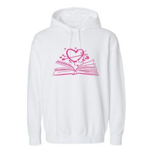 Bookworm Reading Hearts Valentines Day Book Lover Funny Gift Garment-Dyed Fleece Hoodie